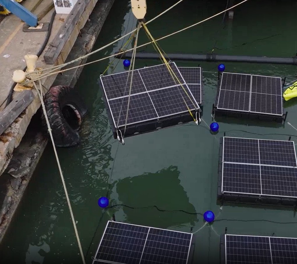 a float on the crane at the dock