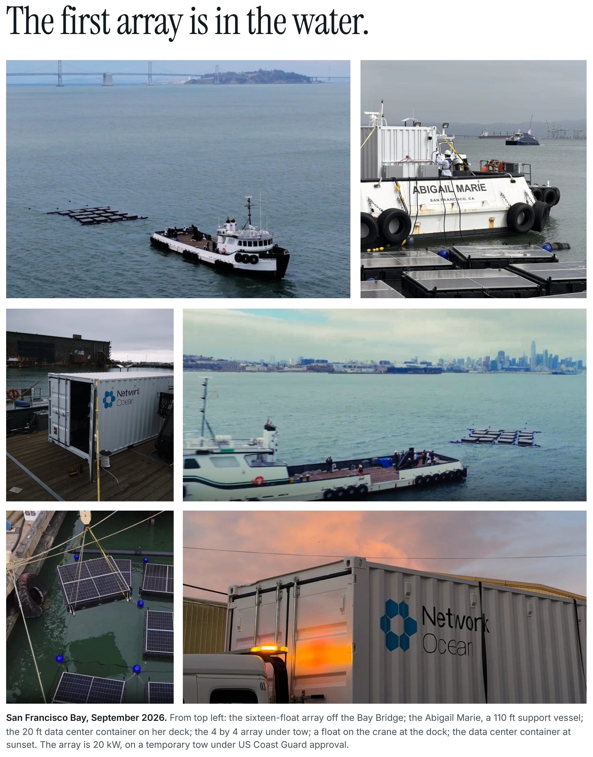 Whitepaper page 10 of 11: The first array is in the water.